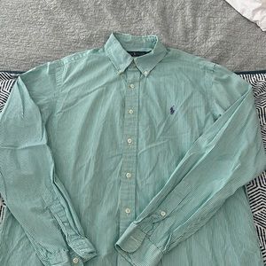 Ralph Lauren - men’s size large, button down collared shirt. Green/white